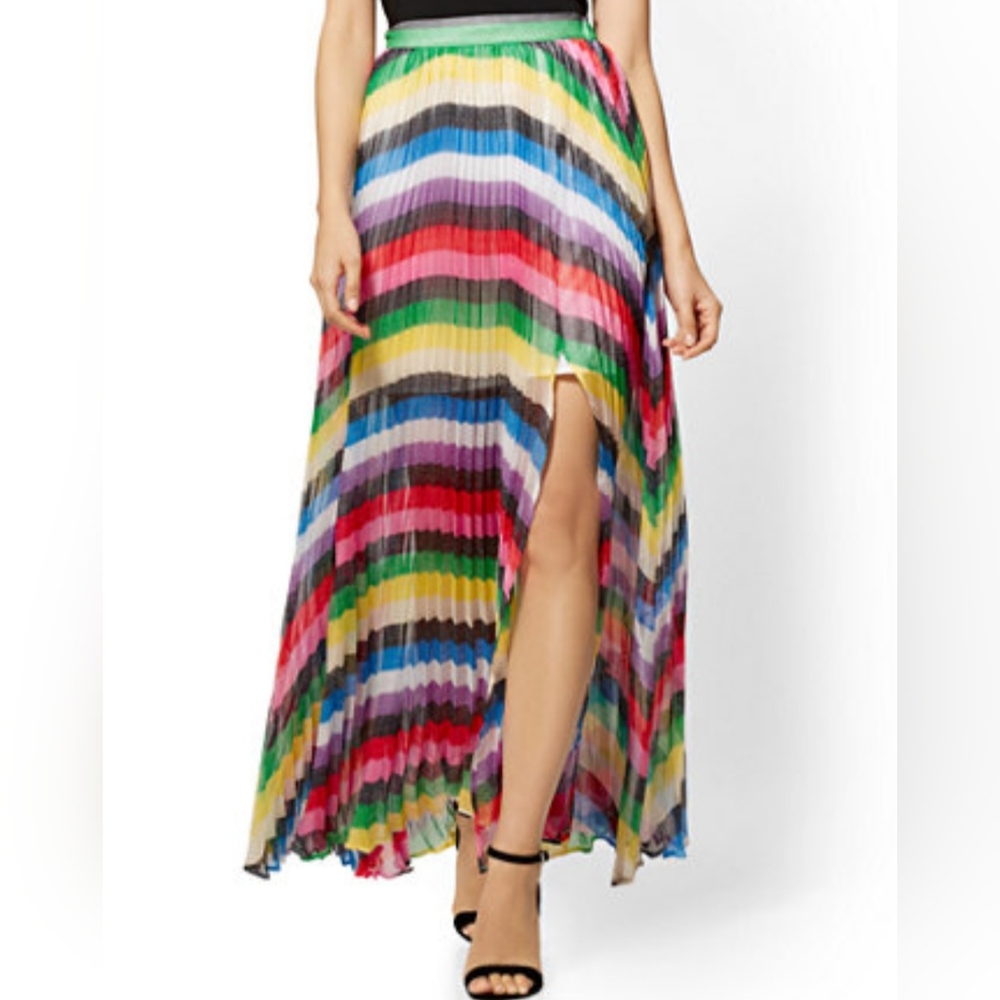 Gorgeous New York & Company Sheer Rainbow Maxi Skirt Small Pockets Slit